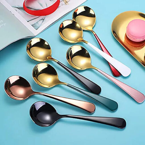 SND Homes Efficacy Fine Dining Cutlery, Made of SUS 304, Spoon / Forks/ Knives (Set of 6 Gold Green Multi-Utility Spoon) - Image 3