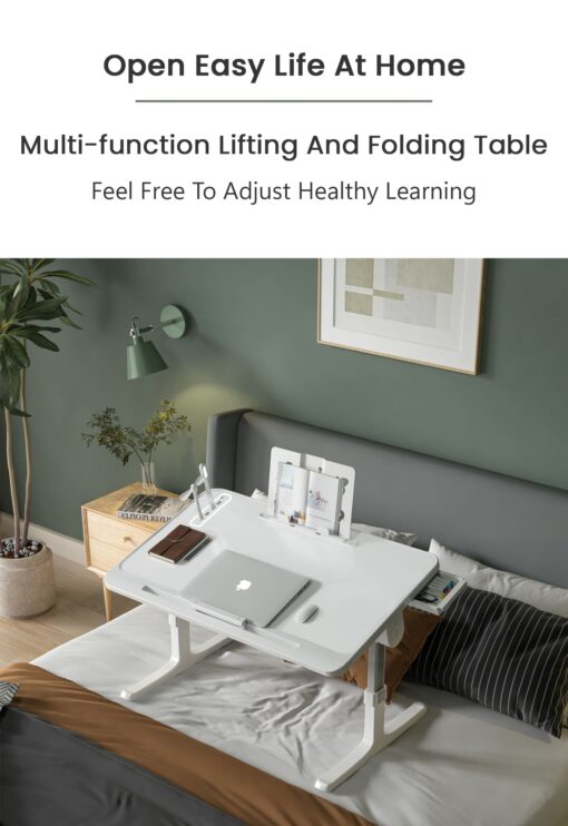 SND Homes Multipurpose Bed Table with USB Hub, Fan, Night Lamp (Grey) - Image 3
