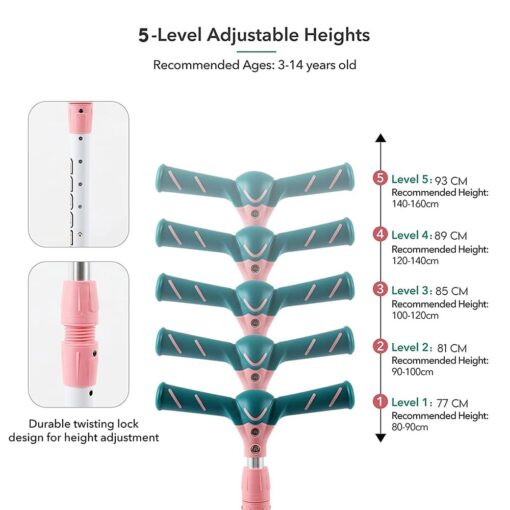 [Refurbished] StarAndDaisy Glider Toddler Scooter for Kids Ages 3-12 Years Old Boy Girl with 3 Wheel LED Lights, Extra-Wide Childrens Foldable Kick Scooter Kids Ages 3-12 with 4 Adjustable Height and Lean-to-Steer (PINK GREEN) - Image 4