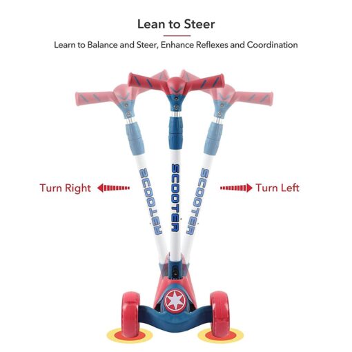 [Refurbished] StarAndDaisy Glider Toddler Scooter for Kids Ages 3-12 Years Old Boy Girl with 3 Wheel LED Lights, Extra-Wide Childrens Foldable Kick Scooter Kids Ages 3-12 with 4 Adjustable Height and Lean-to-Steer (BLUE RED) - Image 3
