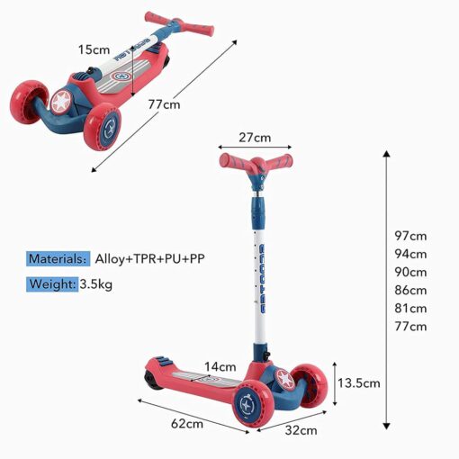 [Refurbished] StarAndDaisy Glider Toddler Scooter for Kids Ages 3-12 Years Old Boy Girl with 3 Wheel LED Lights, Extra-Wide Childrens Foldable Kick Scooter Kids Ages 3-12 with 4 Adjustable Height and Lean-to-Steer (BLUE RED) - Image 6
