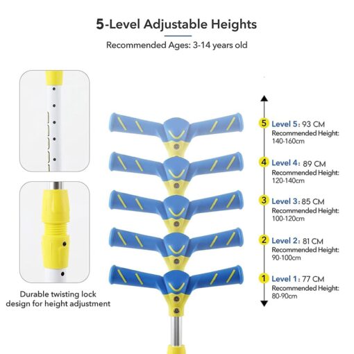 [Refurbished] StarAndDaisy Glider Toddler Scooter for Kids Ages 3-12 Years Old Boy Girl with 3 Wheel LED Lights, Extra-Wide Childrens Foldable Kick Scooter Kids Ages 3-12 with 4 Adjustable Height and Lean-to-Steer (YELLOW BLUE) - Image 4