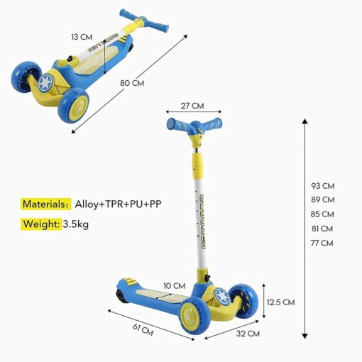 [Refurbished] StarAndDaisy Glider Toddler Scooter for Kids Ages 3-12 Years Old Boy Girl with 3 Wheel LED Lights, Extra-Wide Childrens Foldable Kick Scooter Kids Ages 3-12 with 4 Adjustable Height and Lean-to-Steer (YELLOW BLUE) - Image 7