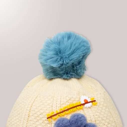 StarAndDaisy Kids Woolen Cap (Upto 4 years kids – Cream with BLue) - Image 4