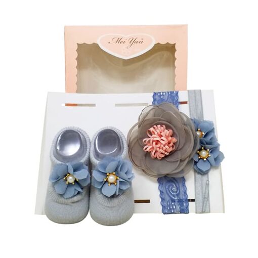 StarAndDaisy Baby Shoes and Hair Accessories for New Born Baby Girl 6 Months and 12 Months (Blue)