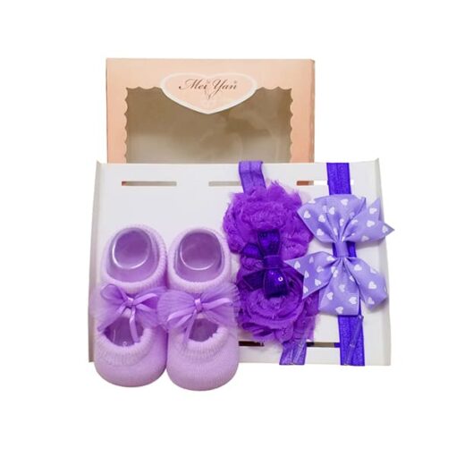 StarAndDaisy Baby Shoes and Hair Accessories for New Born Baby Girl 6 Months and 12 Months (Purple)