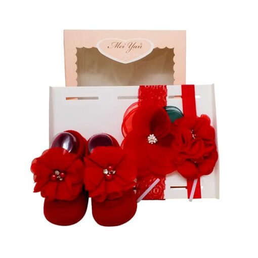 StarAndDaisy Baby Shoes and Hair Accessories for New Born Baby Girl 6 Months and 12 Months (Red)