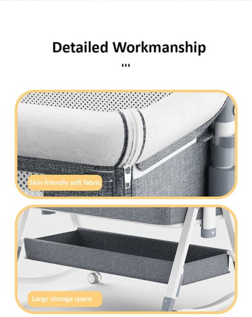 [Refurbished] StarAndDaisy Pluto Luxury Baby Crib with Height Adjustment and Next to bed Setup - With Soft Foam Mattress ,Storage basket Mosquito Net and Carry Bag (Brown) - Image 10