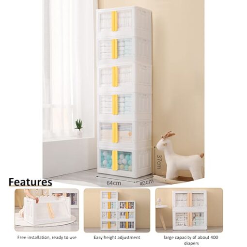 StarAndDaisy Foldable Toys Storage Box *No Assembly Needed* Clear Plastic Stackable Kids wardrobe organizer cupboard cabinet, Double door front opening (6 stackable cuboids | 72 Lt) - Image 2