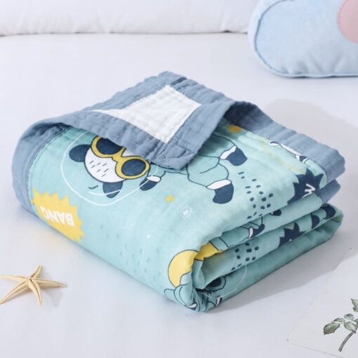 StarAndDaisy Premium Cotton 6 Layered Baby Muslin Blanket Squirrels Print - Blue - Image 2