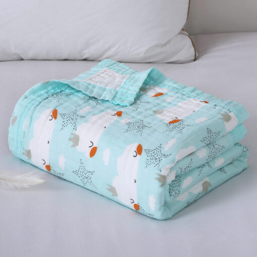 StarAndDaisy Premium Cotton 6 Layered Baby Muslin Blanket Cloud Print - Blue - Image 2