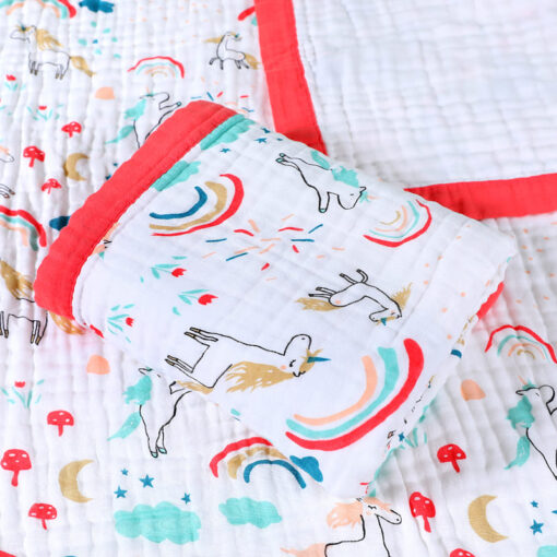 StarAndDaisy Premium Cotton 6 Layered Baby Muslin Blanket Rainbow Print - Red - Image 2