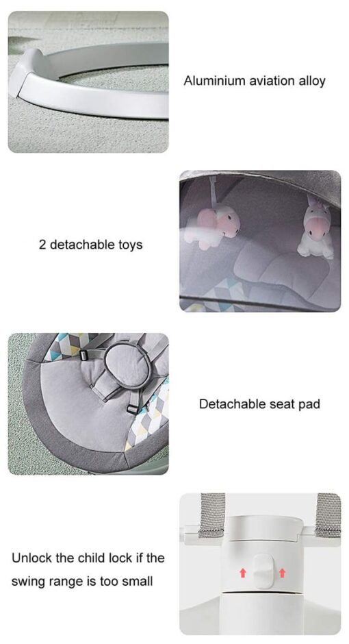 [Refurbished] StarAndDaisy Electric Baby Rocker, Remote Control Classic Linen Fabric with 5 Unique Motions for Baby Toddler Infant Child in 0-12 Months, Stable, Sturdy and Secured for Newborn Babies (Dream Rocker) - Image 6