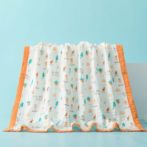 StarAndDaisy Premium Cotton 6 Layered Baby Muslin Blanket Vegies Print - Orange
