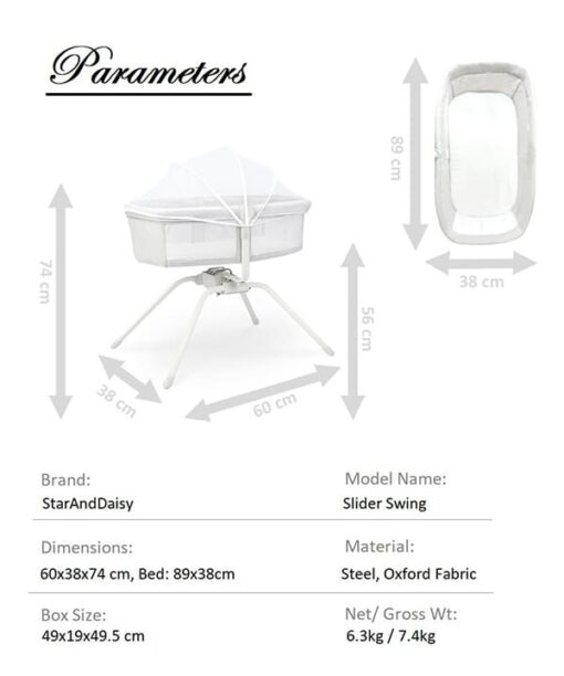 StarAndDaisy Slider Swing Baby Touch Cradle with double bearing XY axis patented swing technology for newborn baby 0-18 months (Dark Grey) - Image 6