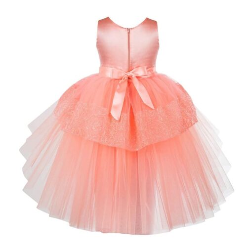 Kids Peach High-Low Girls Party Wear Dress - Image 4