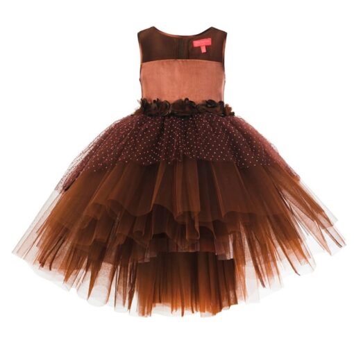 Toy Balloon Kids Brown High-Low Girls Party Wear Dress