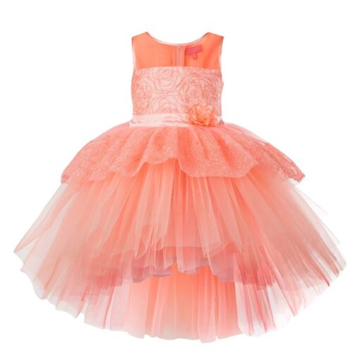 Kids Peach High-Low Girls Party Wear Dress