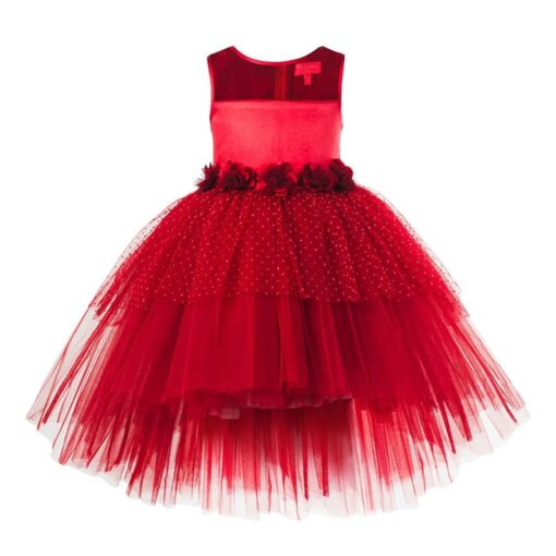 Toy Balloon Kids Maroon High-Low Girls Party Wear Dress