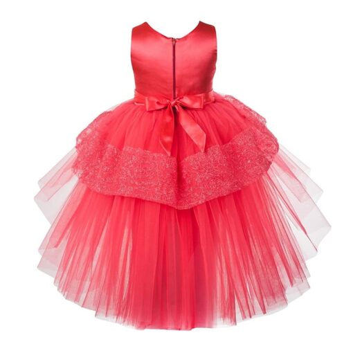 Kids Coral High-Low Girls Party Wear Dress - Image 4