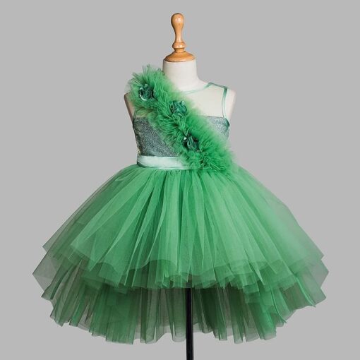 Green High Low Girls Party Wear Dress - Image 3
