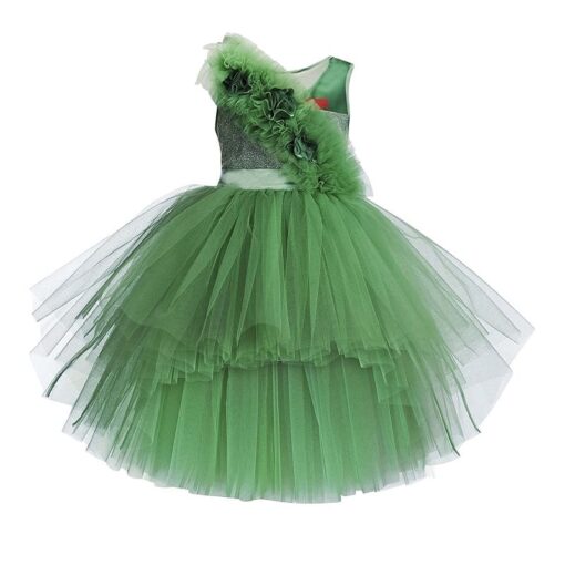 Green High Low Girls Party Wear Dress - Image 8