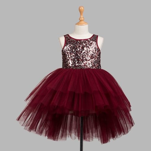 Pink Sequined High Low Girls Party Wear Dress - Image 5