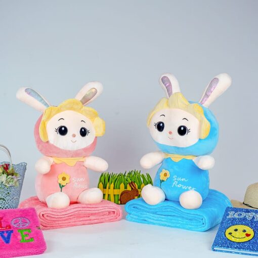 StarAndDaisy Rabbit Doll Soft Toy Multipurpose AC Blanket for Kids - Pack Of 1(Size - 48cm by 68cm | Color - Blue) - Image 2