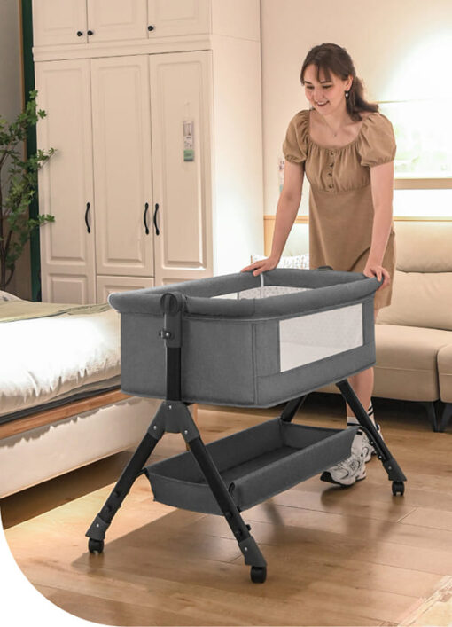 [Refurbished] StarAndDaisy 3 in 1 Baby Crib Cradle for baby/infants with Height Adjustments, Breathable Net, Adjustable Portable Crib for Infant/Baby with Detachable Mosquito net, Storage Basket, – (Basic) Grey - Image 15