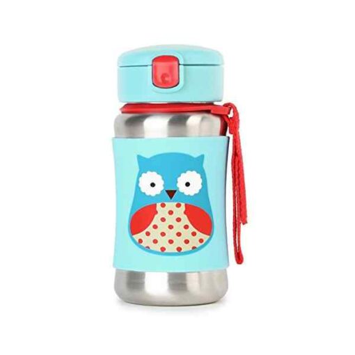 Skip Hop Kids Water Bottle with Straw, Stainless Steel Sippy Cup, Owl