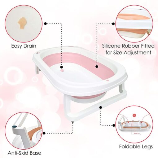 StarAndDaisy Best Portable Bathtub for Baby and Infant Expandable/ Collapsible Tub for Kids, Safe Bathing Tub for Babies, Infants From 0-12 Months W/ Drain Plug, Anti-Slip Skid Proof Bathtub-Pink - Image 5