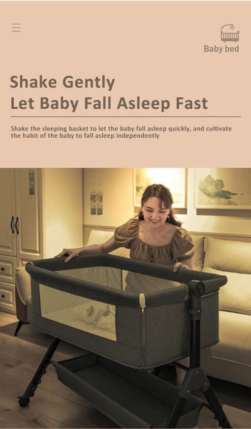 [Refurbished] StarAndDaisy 3 in 1 Baby Crib Cradle for baby/infants with Height Adjustments, Breathable Net, Adjustable Portable Crib for Infant/Baby with Detachable Mosquito net, Storage Basket, – (Basic) Grey - Image 7