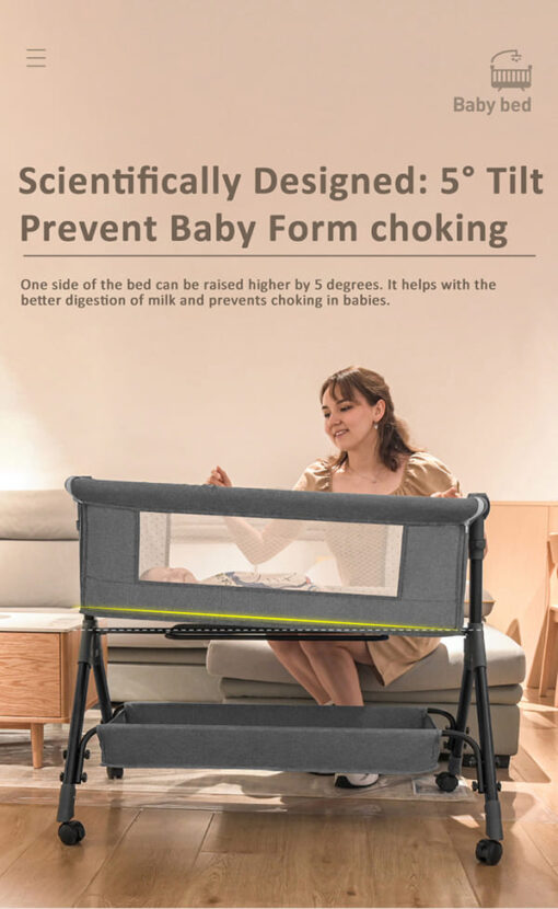 [Refurbished] StarAndDaisy 3 in 1 Baby Crib Cradle for baby/infants with Height Adjustments, Breathable Net, Adjustable Portable Crib for Infant/Baby with Detachable Mosquito net, Storage Basket, – (Basic) Grey - Image 8
