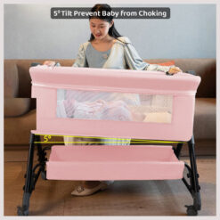 StarAndDaisy 3 in 1 Baby Crib Cradle for baby/infants with Height Adjustments Breathable Net, Adjustable Portable Crib for Infant/Baby with Detachable Mosquito net, Storage Basket, - (Basic) Pink