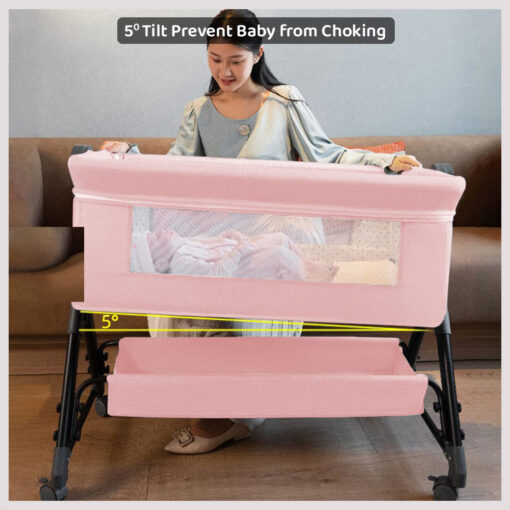 StarAndDaisy 3 in 1 Baby Crib Cradle for baby/infants with Height Adjustments Breathable Net, Adjustable Portable Crib for Infant/Baby with Detachable Mosquito net, Storage Basket, - (Basic) Pink