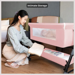 StarAndDaisy 3 in 1 Baby Crib Cradle for baby/infants with Height Adjustments Breathable Net, Adjustable Portable Crib for Infant/Baby with Detachable Mosquito net, Storage Basket, - (Basic) Pink