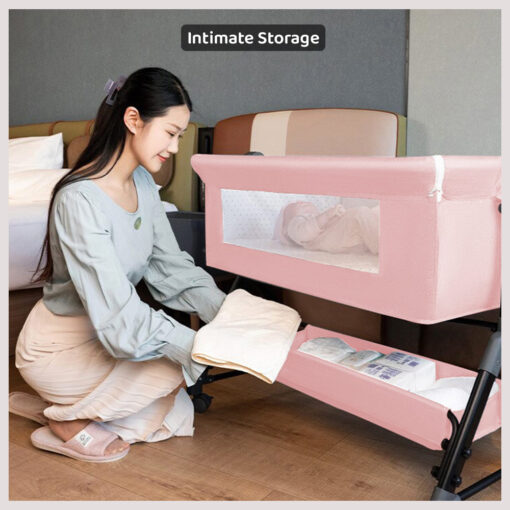 StarAndDaisy 3 in 1 Baby Crib Cradle for baby/infants with Height Adjustments Breathable Net, Adjustable Portable Crib for Infant/Baby with Detachable Mosquito net, Storage Basket, - (Basic) Pink