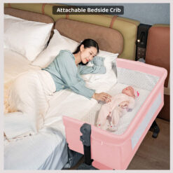 StarAndDaisy 3 in 1 Baby Crib Cradle for baby/infants with Height Adjustments Breathable Net, Adjustable Portable Crib for Infant/Baby with Detachable Mosquito net, Storage Basket, - (Basic) Pink