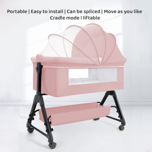 StarAndDaisy 3 in 1 Baby Crib Cradle for baby/infants with Height Adjustments Breathable Net, Adjustable Portable Crib for Infant/Baby with Detachable Mosquito net, Storage Basket, - (Basic) Pink