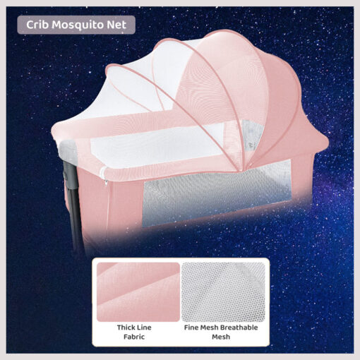 StarAndDaisy 3 in 1 Baby Crib Cradle for baby/infants with Height Adjustments Breathable Net, Adjustable Portable Crib for Infant/Baby with Detachable Mosquito net, Storage Basket, - (Basic) Pink