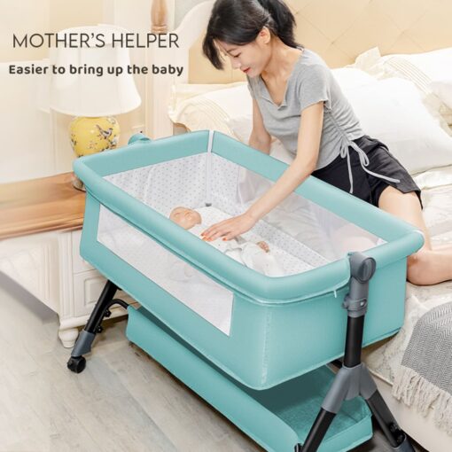 StarAndDaisy 3 in 1 Cradle for Baby with Detachable Nursing Tray & Side Bumper Protection and Mattress and Mosquito Net - Green - Image 6
