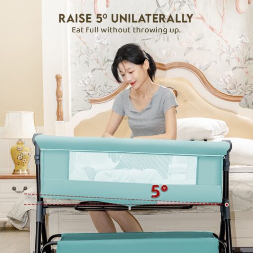 StarAndDaisy 3 in 1 Cradle for Baby with Detachable Nursing Tray & Side Bumper Protection and Mattress and Mosquito Net - Green - Image 8