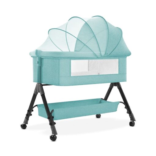 StarAndDaisy 3 in 1 Cradle for Baby with Detachable Nursing Tray & Side Bumper Protection and Mattress and Mosquito Net - Green - Image 11