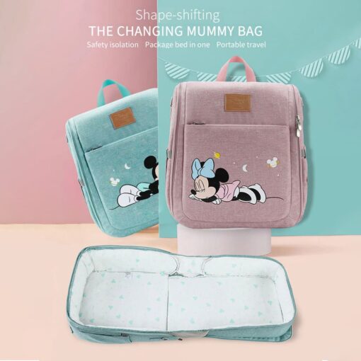 Disney Mickey Mouse Dual Purpose Baby Diaper Bag Backpack Foldable Bed Bags Baby Travel Insulation Mosquito Net Bag Baby Diaper Bag Backpack (Pink) - Image 4