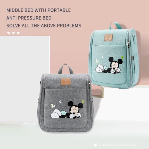 Disney Mickey Mouse Dual Purpose Baby Diaper Bag Backpack Foldable Bed Bags Baby Travel Insulation Mosquito Net Bag Baby Diaper Bag Backpack (Pink) - Image 6