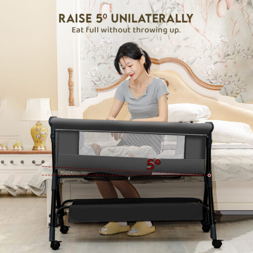 StarAndDaisy 3 in 1 Baby Cradle for Baby with Detachable Nursing Tray and Side Bumper Protection, Mattress and Mosquito Net - Black - Image 10