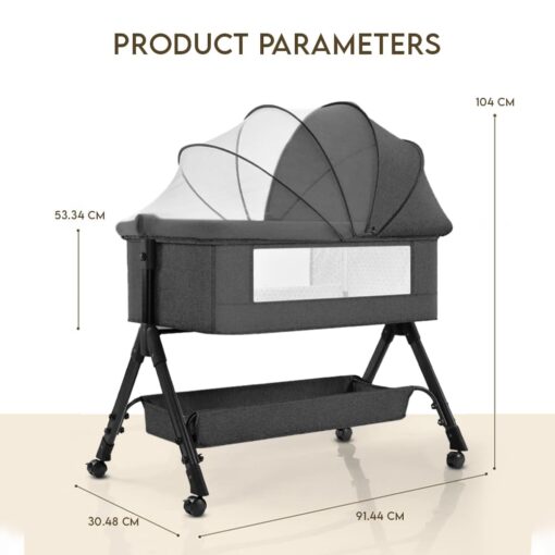StarAndDaisy 3 in 1 Baby Cradle for Baby with Detachable Nursing Tray and Side Bumper Protection, Mattress and Mosquito Net - Black - Image 11