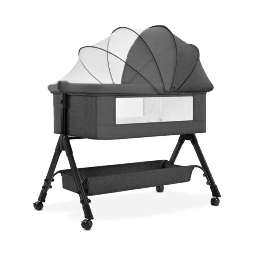 StarAndDaisy 3 in 1 Baby Cradle for Baby with Detachable Nursing Tray and Side Bumper Protection, Mattress and Mosquito Net - Black - Image 3