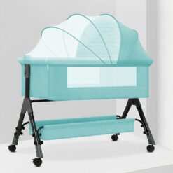 StarAndDaisy 3 in 1 Cradle for Baby with Detachable Nursing Tray & Side Bumper Protection and Mattress and Mosquito Net - Green