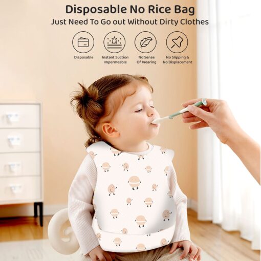 StarAndDaisy Disposable Baby Bibs, 20 Pack Soft Travel Bibs for Feeding Infant Babies, Use and Throw Bibs, Toddler Drool Burp Apron, 3 Layer Absorbent Yet Waterproof bib with 3D Crumb Catcher (Pack Of 20) - Image 2